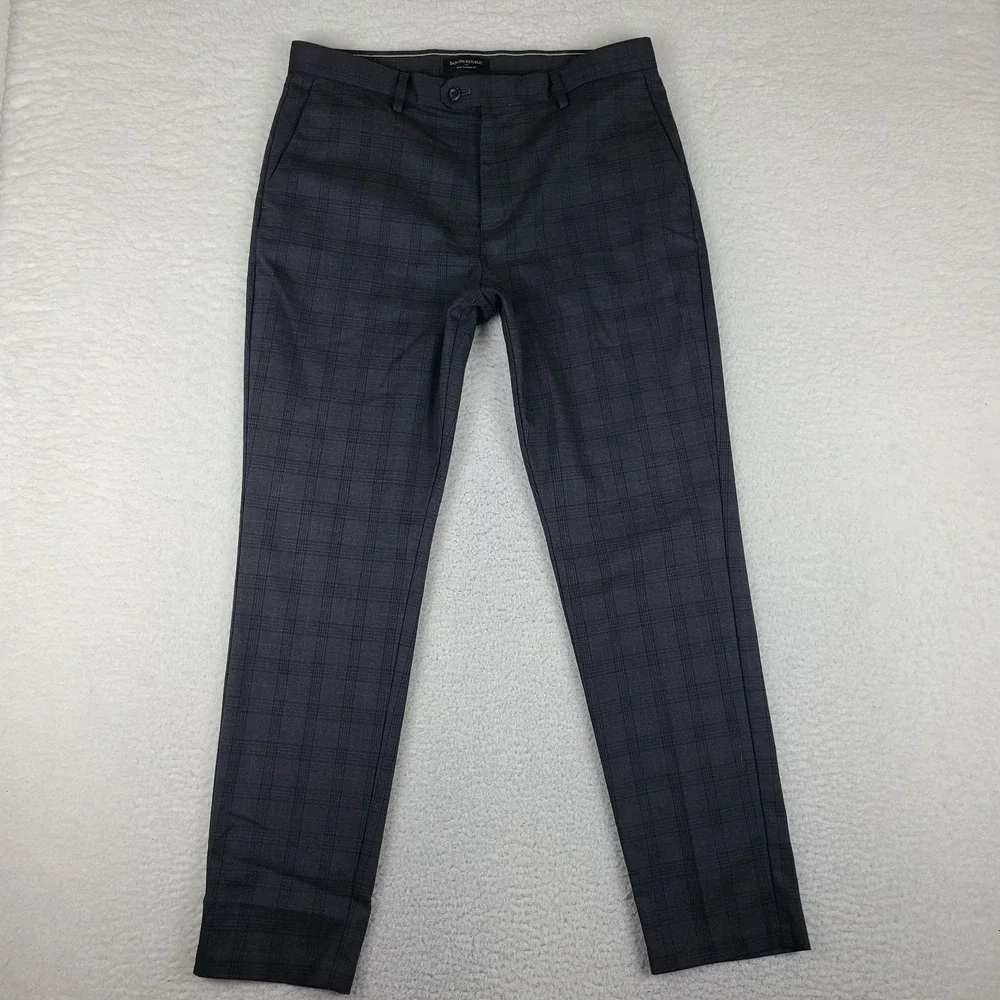 Banana Republic Pants Mens 34x34 Dark Gray Plaid Slim Tapered Fit Dress Slacks
